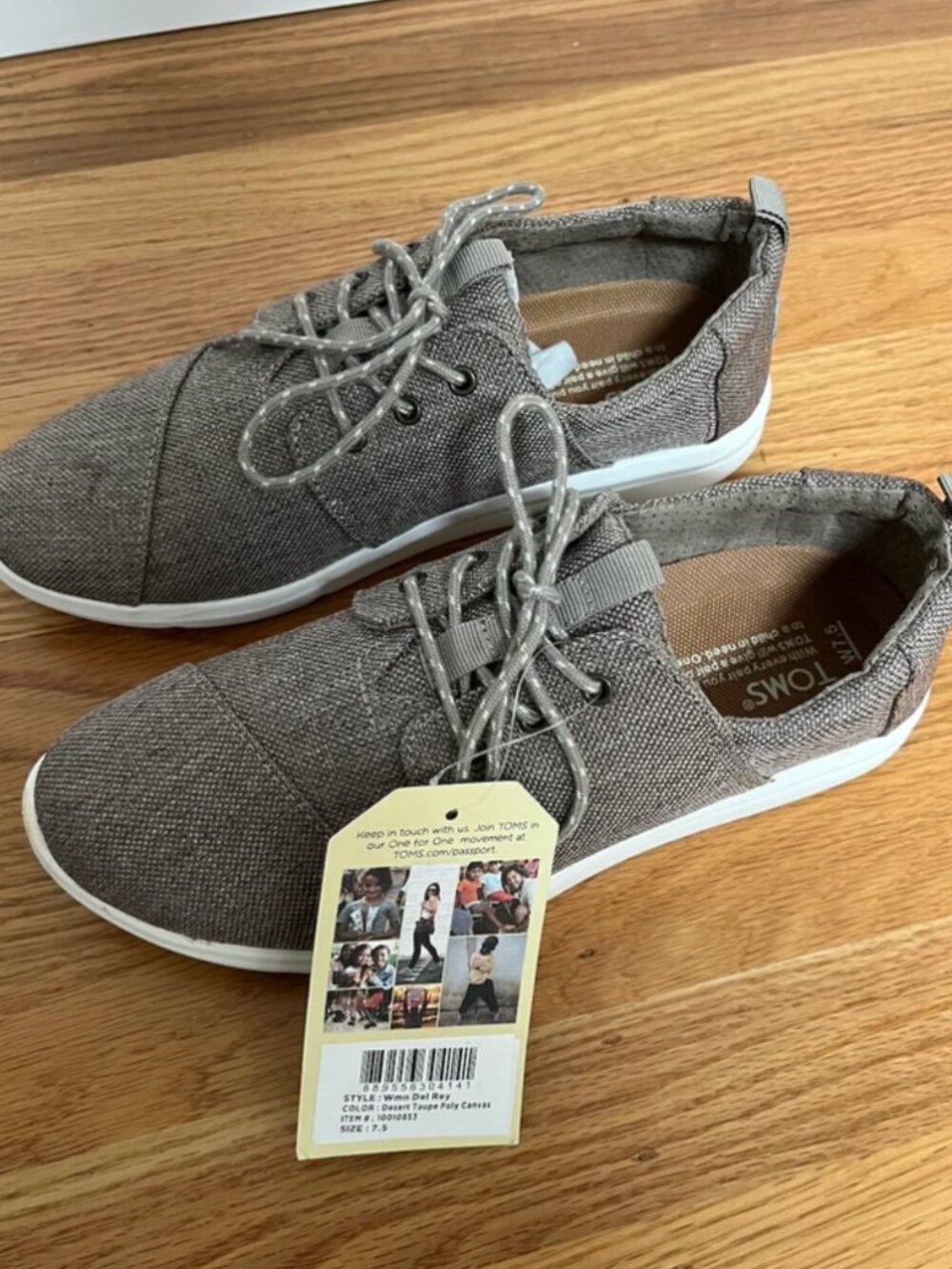 Women's Toms Lace up Desert Taupe Poly Canvas Del Rey Shoe 7.5
